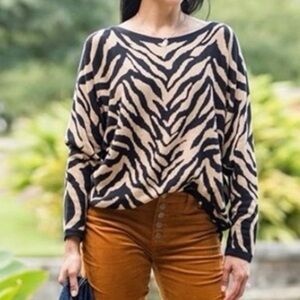 CAbi Dani Pullover Brown Black Zebra stripe ❤️